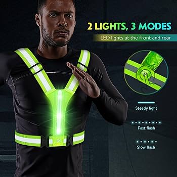LED Reflective Night Running Vest, USB Rechargeable